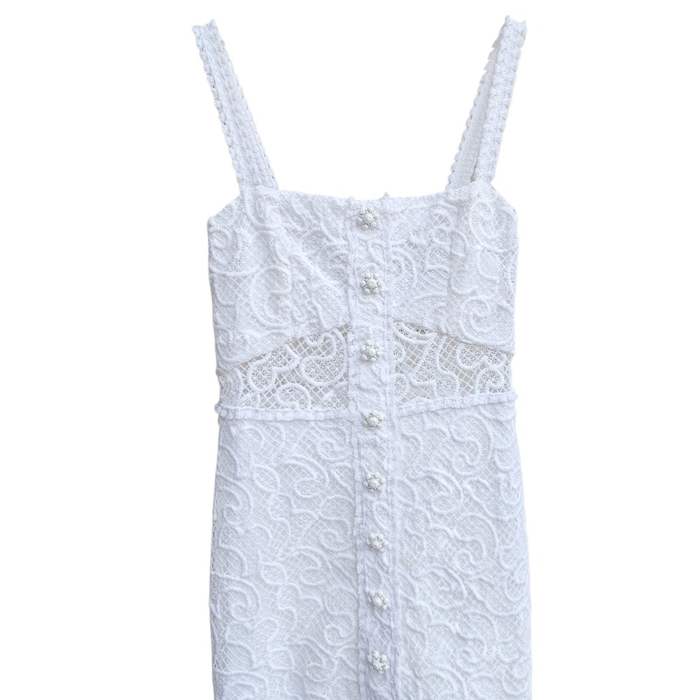 ALEXIS Lyssa Tiered Skirt Dress White Lace Bridal Size Small Wedding Coquette - Picture 4 of 16